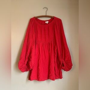 Umgee dress blouse boho, red check long sleeve western cowgirl festival